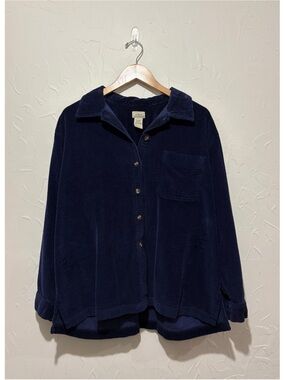 LL Bean deep blue ribbed corduroy button-up shacket (XL petite)